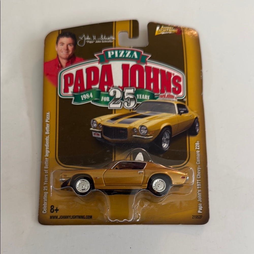 Papa John’s 1971 Chevy Camaro Z28 Toy Car - Gold Johnny lightning new in package